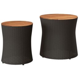 Berkfield Home Garden Side Tables 2 pcs with Wooden Top Black Poly Rattan - thumbnail 2