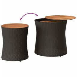 Berkfield Home Garden Side Tables 2 pcs with Wooden Top Black Poly Rattan - thumbnail 7