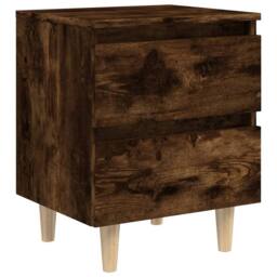 Berkfield Home Sturdy Bed Cabinets with Solid Wood Legs 2 pcs Smoked Oak 40x35x50 cm in Brown - Size: 40 x 35 x 50 cm - thumbnail 5