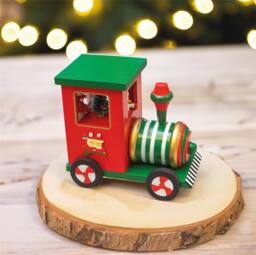 mysmartbuy Wooden Christmas Train Music Box Red & Green, Wind-Up Ornament