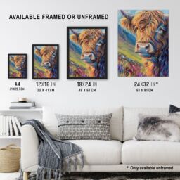 Artery8 Wall Art Print Scottish Highland Cow Hairy Coo Oil Painting Art Framed Poster in Black - Size: A4 - thumbnail 3