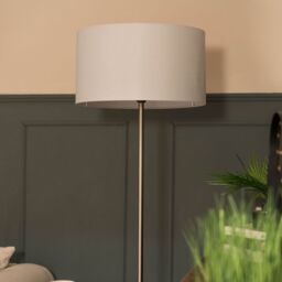 ValueLights Tavel Brushed Chrome Marble Base Floor Lamp With Table & Large Grey Shade in Silver - thumbnail 3