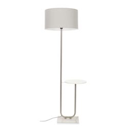 ValueLights Tavel Brushed Chrome Marble Base Floor Lamp With Table & Large Grey Shade in Silver - thumbnail 2