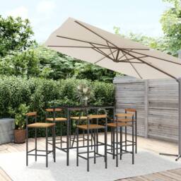 Berkfield Home Beautiful 7 Piece Garden Bar Set Black Poly Rattan& Solid Wood Acacia - thumbnail 2