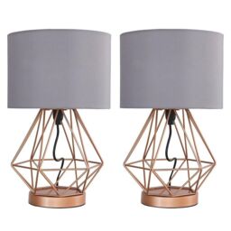ValueLights Melrose Pair of Copper Table Lamps Touch On/Off Dimmable - thumbnail 2