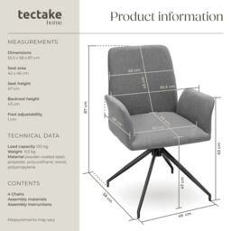 tectake Swivel Chair Daya Set Of 4 - Anthracite in Dark Grey - Size: 4 Pack - thumbnail 6