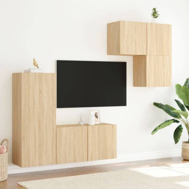 Berkfield Home Versatile 4 Piece TV Wall Units Sonoma Oak Engineered Wood in Tan - image 1