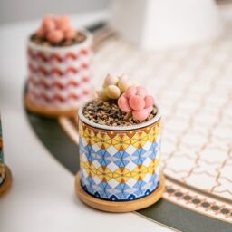 simpa 6PC Bohemian Pattern Ceramic Plant Pots with Bamboo Base - thumbnail 4