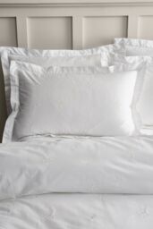 Bianca 'Lottie Floral Embroidery' 180 Thread Count Cotton Oxford Pillowcase in White - thumbnail 1