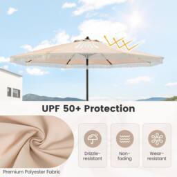 Gymax 9 FT Patio Umbrella Tassel Umbrella With Fringe Tilt & Vented Top in Beige - thumbnail 6