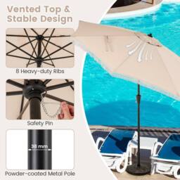 Gymax 9 FT Patio Umbrella Tassel Umbrella With Fringe Tilt & Vented Top in Beige - thumbnail 5