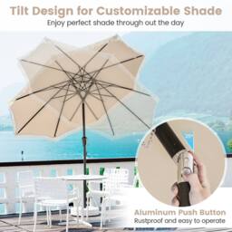 Gymax 9 FT Patio Umbrella Tassel Umbrella With Fringe Tilt & Vented Top in Beige - thumbnail 3