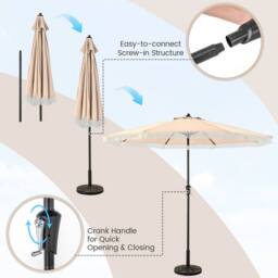 Gymax 9 FT Patio Umbrella Tassel Umbrella With Fringe Tilt & Vented Top in Beige - thumbnail 4