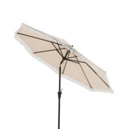 Gymax 9 FT Patio Umbrella Tassel Umbrella With Fringe Tilt & Vented Top in Beige