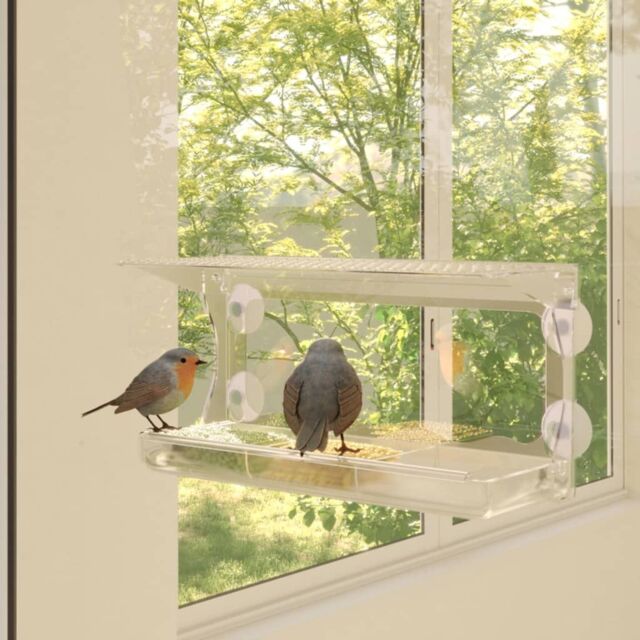 Berkfield Home Window Bird Feeders 2 pcs Acrylic 30x12x15 cm in Black - Size: 30 x 12 x 15 cm - image 1