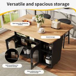 ModernLuxe Mobile kitchen island with extendable top in Black - thumbnail 7