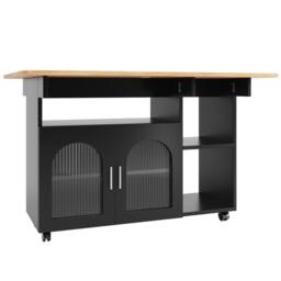 ModernLuxe Mobile kitchen island with extendable top in Black - thumbnail 9