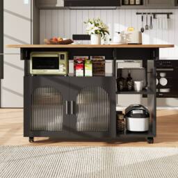 ModernLuxe Mobile kitchen island with extendable top in Black - thumbnail 3