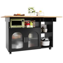 ModernLuxe Mobile kitchen island with extendable top in Black - thumbnail 8