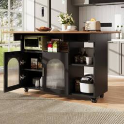 ModernLuxe Mobile kitchen island with extendable top in Black - thumbnail 2