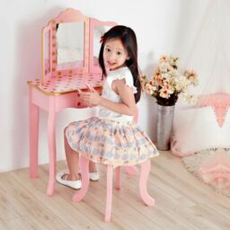 Teamson Kids Gisele Kids Dressing Table Vanity Set With Mirror Stool & LED Lights in Gold - thumbnail 2