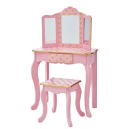 Teamson Kids Gisele Kids Dressing Table Vanity Set With Mirror Stool & LED Lights in Gold