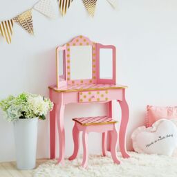 Teamson Kids Gisele Kids Dressing Table Vanity Set With Mirror Stool & LED Lights in Gold - thumbnail 3