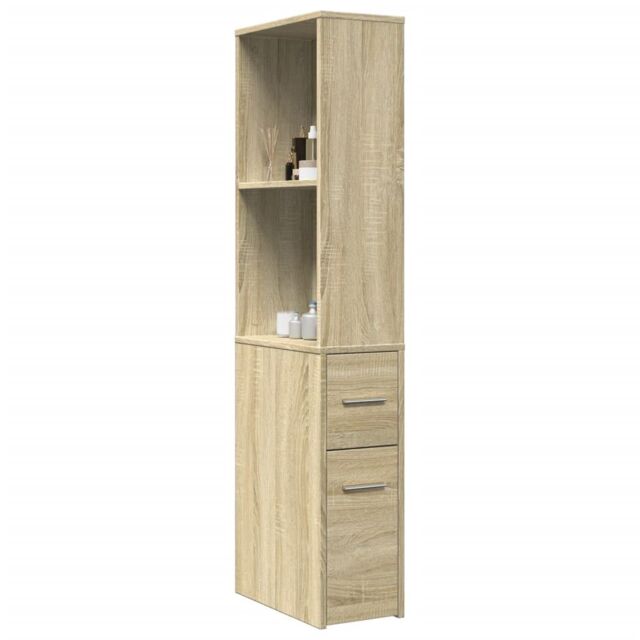 Berkfield Home Narrow Bathroom Cupboard with Wheels Sonoma Oak Engineered Wood in Brown - image 1