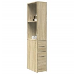 Berkfield Home Narrow Bathroom Cupboard with Wheels Sonoma Oak Engineered Wood in Brown - thumbnail 1