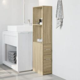 Berkfield Home Narrow Bathroom Cupboard with Wheels Sonoma Oak Engineered Wood in Brown - thumbnail 3