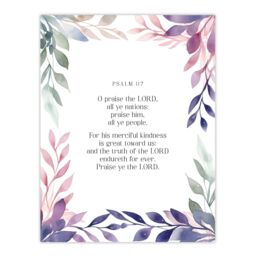 "Artery8 Wall Art Print Psalm 117 Praise the Lord All You Nations Bible Quote Poster in Purple - Size: W24"" x H32""" - thumbnail 1