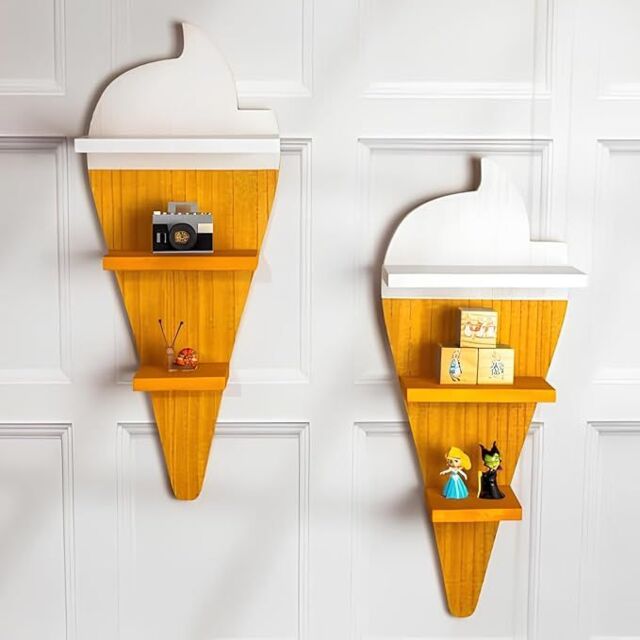 Marco Paul Set of 2 Ice Cream Floating Wall Shelves for Kids Bedroom Nursery Décor in Light Brown - image 1