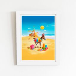"Warren Reed - Designer Donkey On A Beach Holiday Framed Art Print in White - Size: W20"" x H30""" - thumbnail 1