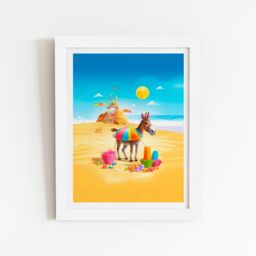 "Warren Reed - Designer Donkey On A Beach Holiday Framed Art Print in White - Size: W20"" x H30""" - thumbnail 2