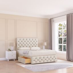 "Sloomy Watson Divan Bed Base 2 Drawers 12"" Footboard & 26"" Strutted Headboard in Cream - Size: King" - thumbnail 1