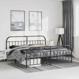 Berkfield Home Metal Bed Frame with Headboard & Footboard Black 193x203 cm - thumbnail 2