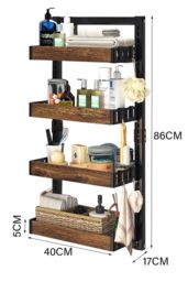 Living and Home 4 Tier Hanging Detachable Shower Caddy Shelf Kitchen Pantry Organizer Over Door No Drilling in Brown - thumbnail 5