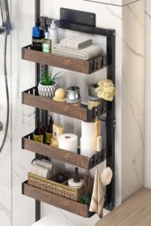 Living and Home 4 Tier Hanging Detachable Shower Caddy Shelf Kitchen Pantry Organizer Over Door No Drilling in Brown - thumbnail 2