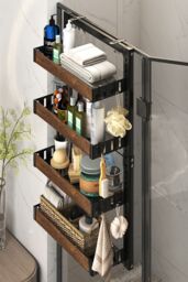 Living and Home 4 Tier Hanging Detachable Shower Caddy Shelf Kitchen Pantry Organizer Over Door No Drilling in Brown - thumbnail 3