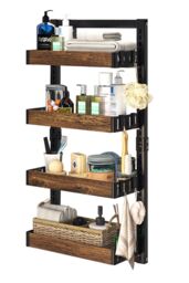 Living and Home 4 Tier Hanging Detachable Shower Caddy Shelf Kitchen Pantry Organizer Over Door No Drilling in Brown - thumbnail 4