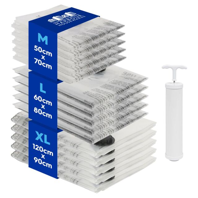 Harbour Housewares Vacuum Storage Bags with Hand Pump - 3 Sizes - White - Pack of 15 - image 1