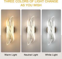 COMELY 16W Modern Indoor LED Wall Light, 3000K/4500K/6500K, Gold - thumbnail 2
