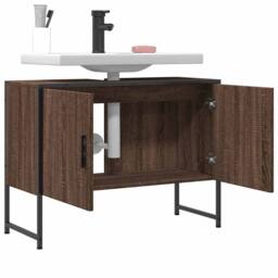 Berkfield Home Sturdy Bathroom Sink Cabinet Brown Oak 80x33x60 cm Engineered Wood - Size: 80 x 33 x 60 cm - thumbnail 4