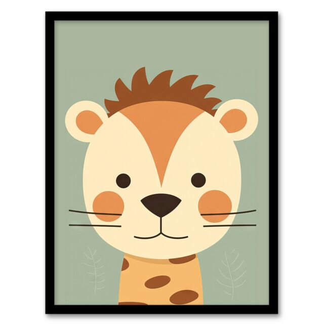 "Artery8 Wall Art Print Cute Zoo Animal Graphic Artwork Soft Pastel Colour Geometric Shapes Kids Bedroom Painting Art Framed - Size: W12"" x H16""" - image 1