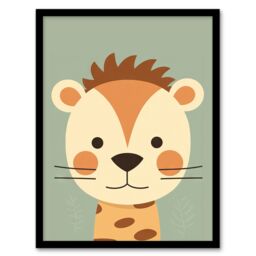 "Artery8 Wall Art Print Cute Zoo Animal Graphic Artwork Soft Pastel Colour Geometric Shapes Kids Bedroom Painting Art Framed - Size: W12"" x H16""" - thumbnail 1