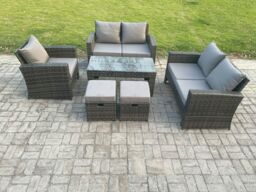 Fimous 7 Seater Rattan Outdoor Garden Furniture Sofa Set with Coffee Table 2 Small Footstool Dark Grey Mixed - thumbnail 1