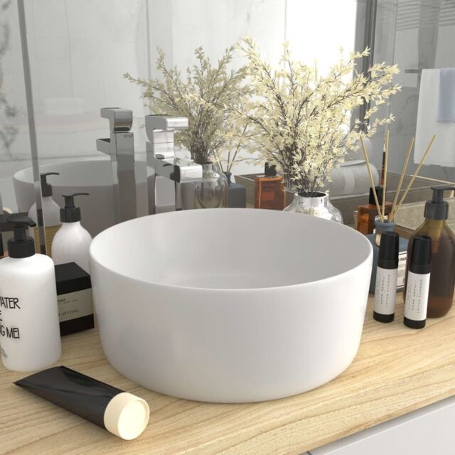 Berkfield Home Luxury Wash Basin Round Matt White 40x15 cm Ceramic - image 1