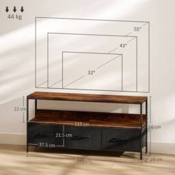 Wyld Haus Avasoro 120cm Rustic Brown TV Storage Unit 3 Foldable Fabric Drawers - thumbnail 3