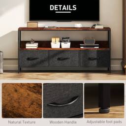 Wyld Haus Avasoro 120cm Rustic Brown TV Storage Unit 3 Foldable Fabric Drawers - thumbnail 6