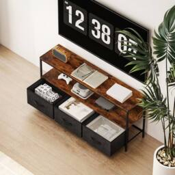 Wyld Haus Avasoro 120cm Rustic Brown TV Storage Unit 3 Foldable Fabric Drawers - thumbnail 7